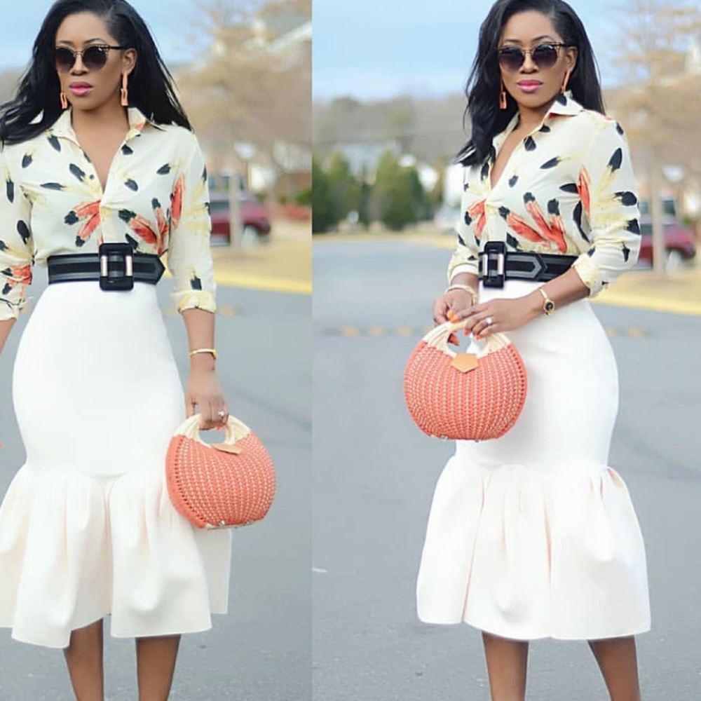 beige pephem midi skirt - Picture 1 of 5